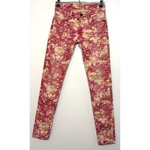 Denim & Supply Ralph Lauren Womens Jeans 25×32 Red Floral Skinny Stretch Boho